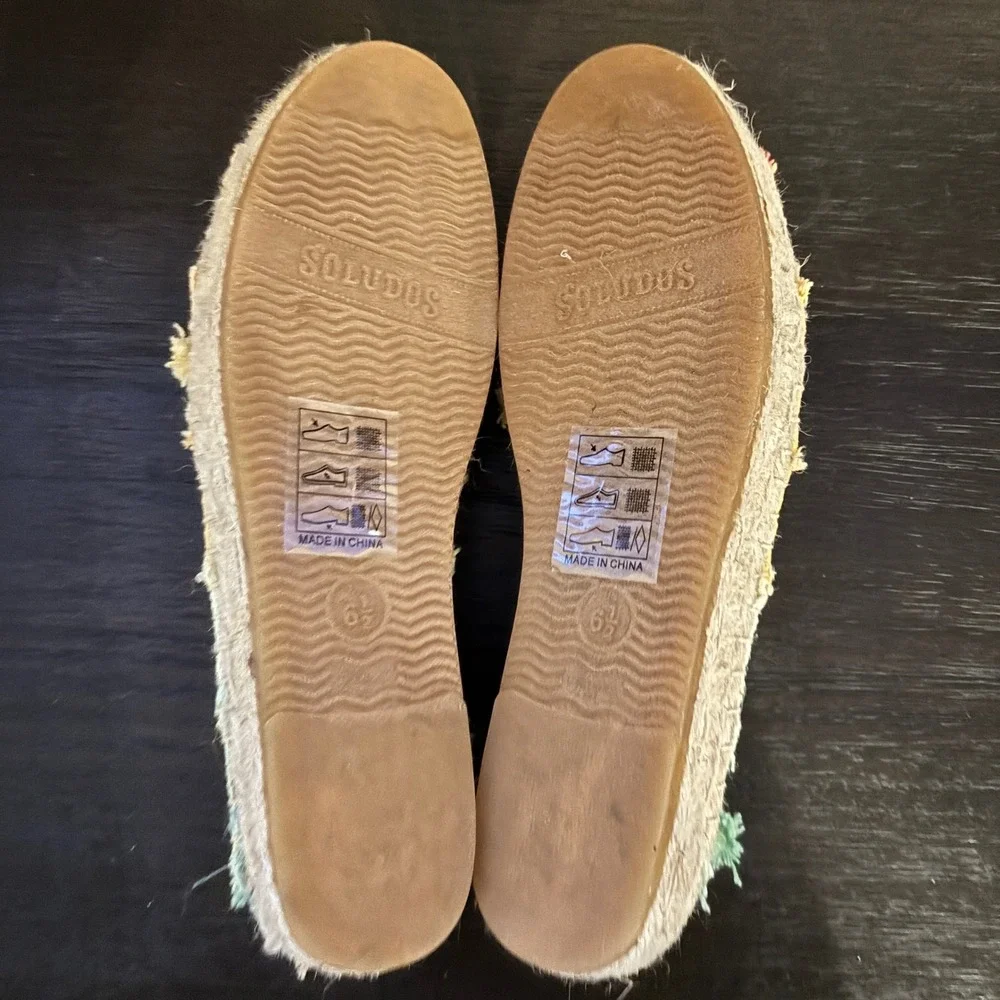 Soludos Espadrille Frayed Patchwork 6.5 Canvas Rainbow Ombre Boho Festival Shoes